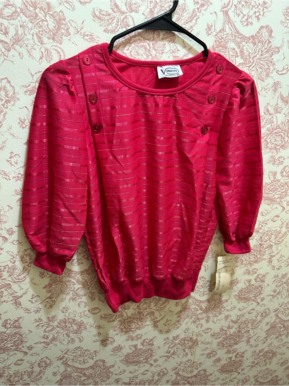 Women's Pink Button-Accent Striped Blouse